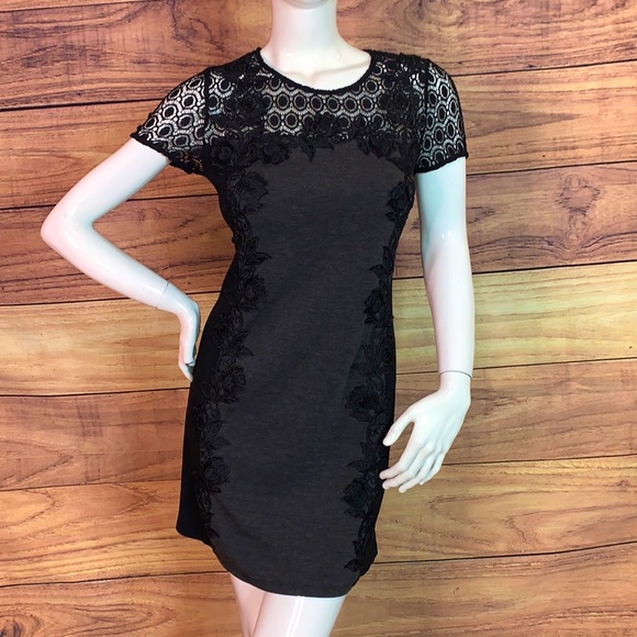 Truly Poppy black grey panel crochet lacey dress formal flower stitch fix M MD - Picture 16 of 17